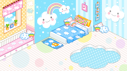a bedroom with rainbow decor